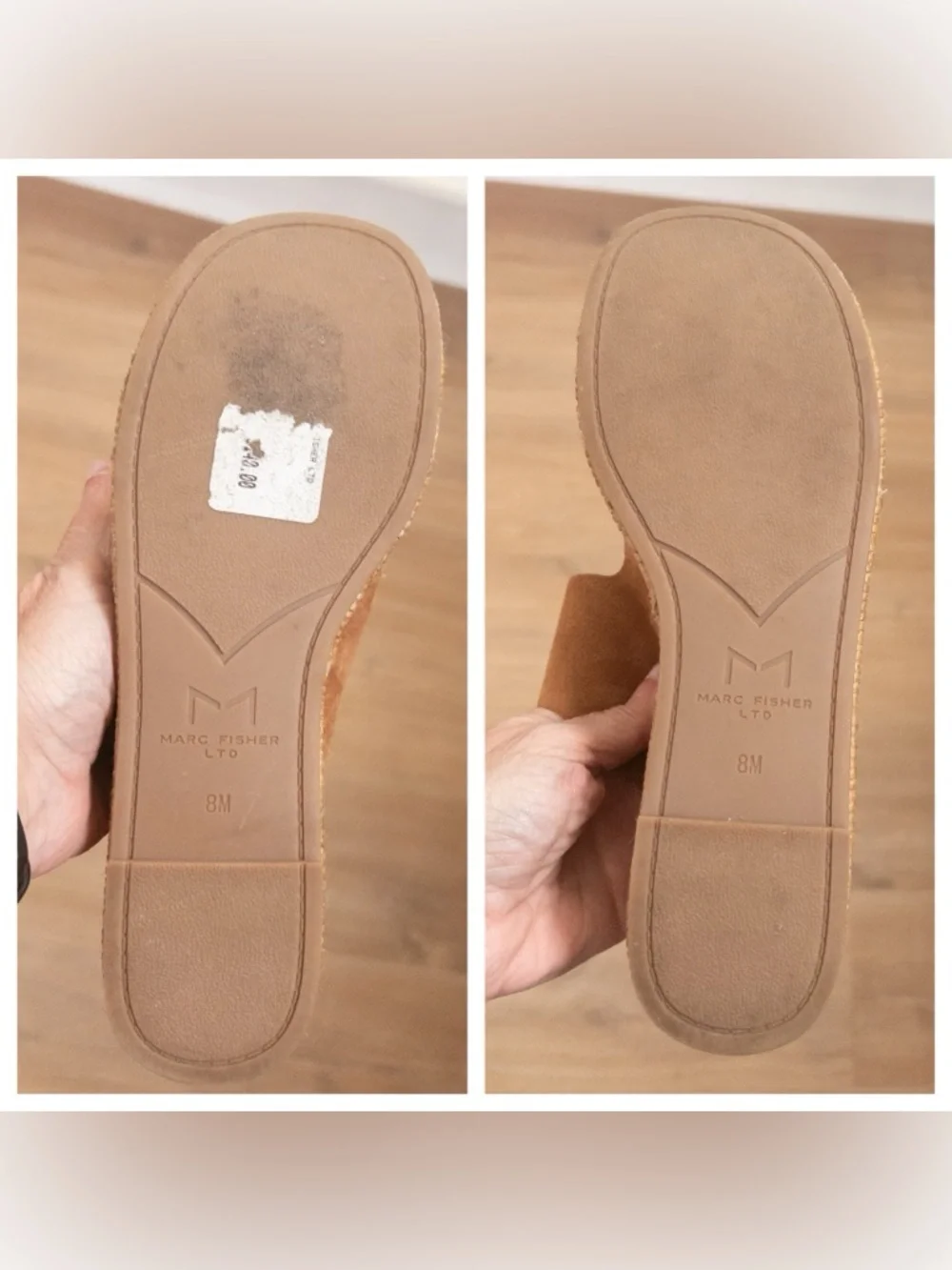 Marc Fisher Palery Suede Leather Double Strap Buckle Sandals Med Natural Size 8